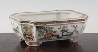 A Chinese famille rose crocus planter, Republic period, of shaped rectangular form, painted with
