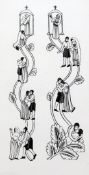 Eric Gill (1882-1940)wood engraving,`Borders` - man and girl in four groups on way to and from