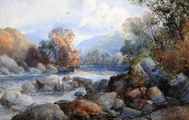 Thomas Miles Richardson (1813-1890)watercolour,Angler beside a mountain river,signed and dated