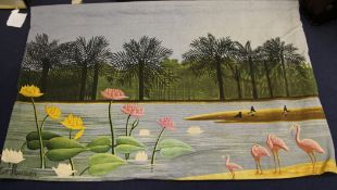 A Robert Four aubusson tapestry wall hanging, 20th century, `Les Flamants` by Henri Rousseau,
