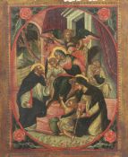 19th century Russian Schooloil on wooden panel,Icon depicting the Virgin and child with attendants,