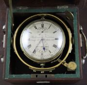 A Parkinson & Frodsham two day marine chronometer, in mahogany case with brass loop handles and