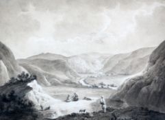 Anton Schranz (1801-c.1850)monochrome watercolour,View of the south side of the Pergamus from the