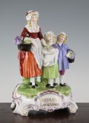 A Dresden Yardley`s Old English Lavender advertising figure group, of a lady and two children