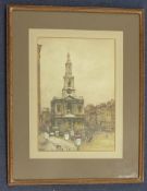 Jules Lessore (French, 1849-1892)watercolour,St Mary Le Strand,signed,13.5 x 9.5in.