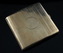 A George V 9ct gold cigarette case, of square form, with monogram and interior inscription, gross