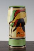 A Clarice Cliff `Orange House` pattern from the Fantasque range 376 shape vase, 7in.