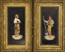 A pair of 19th century Italian figural pietra dura panels, within gilt gesso frames, each frame 13 x