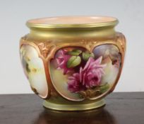 A Royal Worcester small jardiniere, date code for 1909, painted by R.Austin with pink roses in