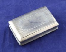 A Victorian silver rectangular snuff box, with reeded sides and floral scroll thumbpiece,