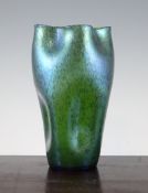 A large Loetz Creta Papillon glass vase, with quatrefoil shaped mouth and dimpled body, 7.25in.