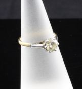 A gold and diamond solitaire ring, the stone approximately 0.60ct, size K.