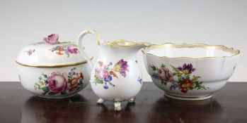 A group of Meissen porcelain teawares, 19th / early 20th century, all painted with flower