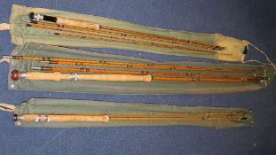 A Hardy Bros L.R.H. Greased Line Palakona #8 salmon rod, three piece with spare and cane H51633; a