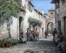 Arthur Trevor Haddon (1864-1941)oil on canvas,A Spanish courtyard,signed,14 x 18in.