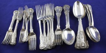 A Victorian matched part canteen of silver Kings pattern flatware, comprising ten table and eight
