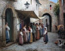 Arthur Trevor Haddon (1864-1941) oil on canvas,Street in Anticoli, Spain,signed,14 x 18in.