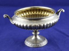 A Victorian silver two handled pedestal bowl, by Frederick Elkington, with demi fluted decoration