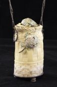 A Japanese shibayama style ivory and white metal basket and cover, Meiji period, the tusk body