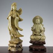 Two Chinese soapstone figures of Guanyin, first half 20th century, the first in standing pose