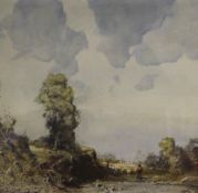 Thomas Balfour Garrett (1897-1952)watercolour,Shepherd and flock in a landscape,signed,10.5 x 10.