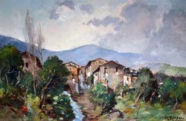 Paulo Romanooil on canvas,View of an Italian village,signed,Unframed; 17.5 x 27in.