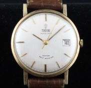 A gentleman`s 1950`s? 9ct gold Tudor Prince-Date automatic wrist watch, with baton numerals and date