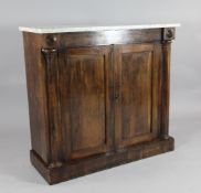 A William IV rosewood chiffonier, with veined white marble top and two doors on plinth base, 2ft