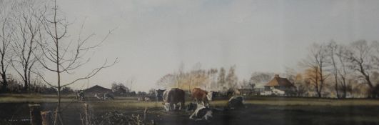 Alan Ingham (1932-2002)watercolour,Hook End Farm, near Brentwood, Essex,signed,9.5 x 28.5in.