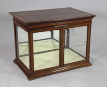 An Edwardian inlaid mahogany table top bijouterie cabinet, on block legs, 1ft 9in. x 2ft x 1ft 7.