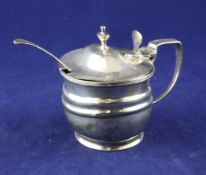 A George III silver oval mustard, with reeded trim and handled, William Hall, London, 1807, 3.