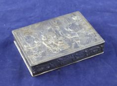 A 20th century Continental 935 standard silver box, the hinged lid embossed with a village street
