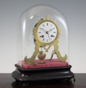 An early 19th century brass skeleton alarum clock, with enamelled Roman dial and countwheel movement