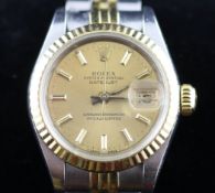 A lady`s 1980`s steel and gold Rolex Oyster Perpetual Datejust wrist watch, the yellow dial with