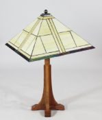 A Stickley cherrywood table lamp, with Meyda Tiffany leaded glass shade, 25in.