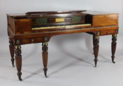 A Regency mahogany and rosewood crossbanded square piano, by William Stodart, with foliate brass
