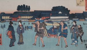 Hiroshige (1797-1858)woodblock print,Tokaido Road Series, print no.31, 10 x 14.75in. unframed,