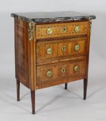 A small late 18th century Louis XVI chequer banded tulipwood commode, 2ft 4in. x 2ft 1in.