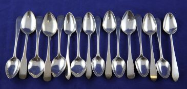 A set of ten Georgian Scottish silver celtic tip teaspoons, with engraved initial, maker probably