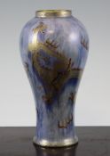 A Wedgwood `dragon` lustre baluster vase, decorated in gilt and mottled red with a dragon on a