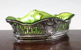 An Art Nouveau pewter and green glass centrepiece by Gallia, signed J Gallia and numbered 5050, 13.