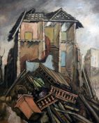 Hubert Albert Finney (1900-1979)oil on board,Ruined buildings during The Blitz,signed and dated