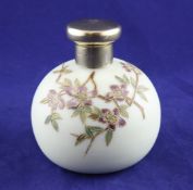 A George V silver gilt lidded satin glass scent bottle, in the manner of Webb, with engraved initial