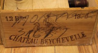 Eight bottles of Chateau Beychevelle, St Julien, including seven 1975, in original wooden case,