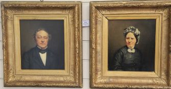 19th century Dutch Schoolpair of oils on wooden panels,Portraits of Julius Bunge (1809-1870) and his