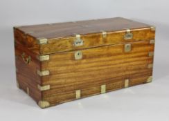 A 19th century brass bound camphorwood trunk, with twin knop and owners plate engraved `AA`, 1ft