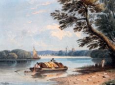 John Varley (1778-1842)watercolour,The Thames at Chiswick,signed in ink,5.25 x 7.25in.