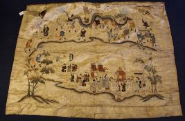 A Chinese embroidered silk panel depicting a marriage procession, late 19th/early 20th century, on