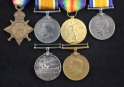 A WWI naval medal group to 3820A J.W. McLeod (Macleod), comprising BWM, VM and 1914 star; a