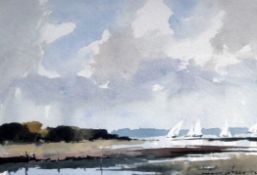 Edward Wesson (1910-1983)watercolour,On the Solent near Shalfleet,signed,9.5 x 13.5in.